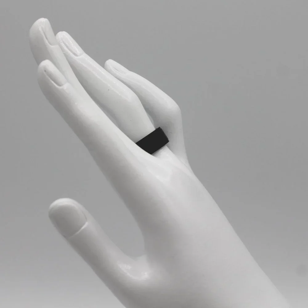 Jewelry ring band tungsten 8mm wide black step edge brushed finish men mens